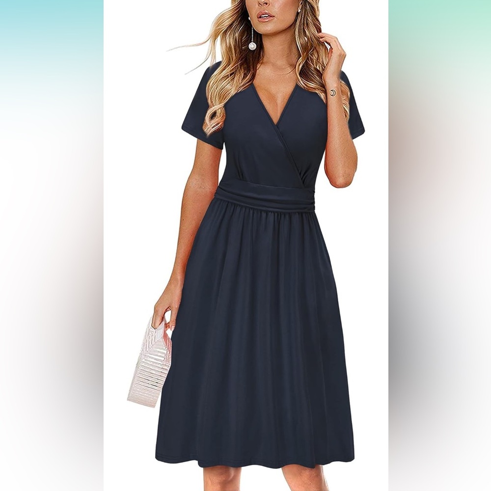 OUGES Short Sleeve V-Neck Short Dress size XL